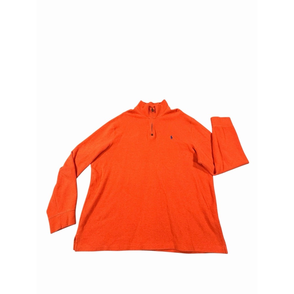 Polo Ralph Lauren Mens XXL Orange Cotton Quarter Zip Pullover Blue Pony